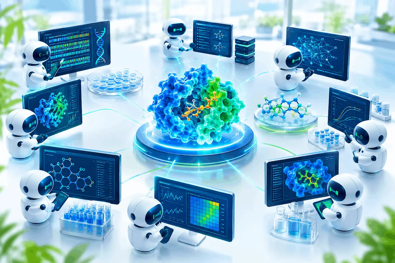 Overview of the Virtual Biotech AI agents, tools, and orchestration.