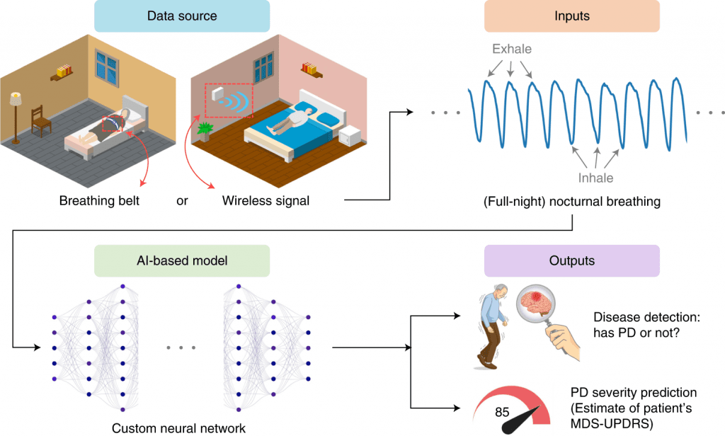 Modeling nocturnal breathing signals for the diagnosis of Parkinson's disease