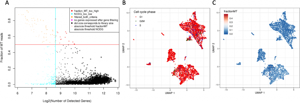 Examples of scAmpi's basic scRNA seq quality control plots of a melanoma sample