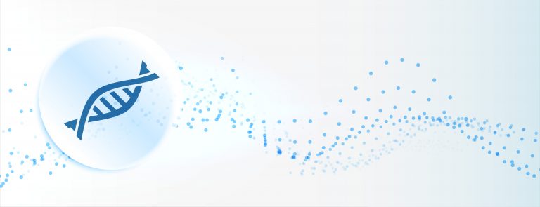 healthcare medical banner with DNA symbol and wave particles
