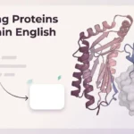Prompteina: Designing Proteins From Plain-English Descriptions Text prompt turning into a 3D protein structure, illustrating AI protein design from plain English.