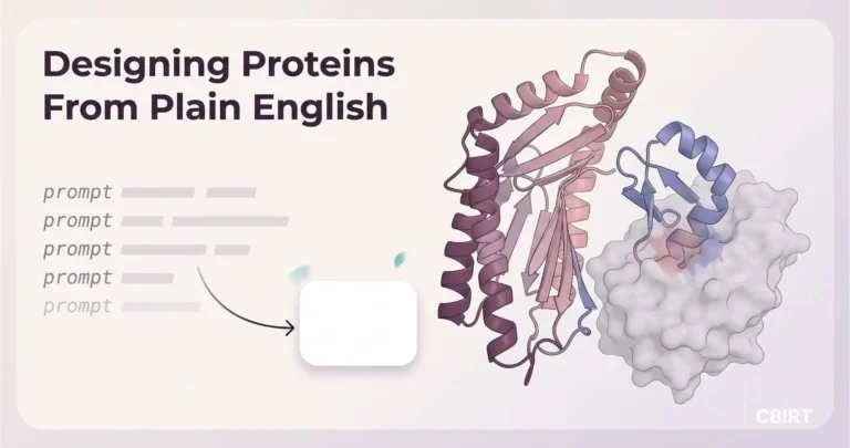 Text prompt turning into a 3D protein structure, illustrating AI protein design from plain English.